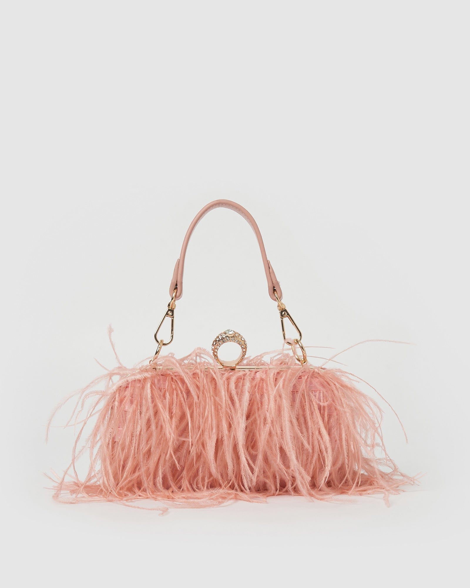 Izoa Beatrice Clutch Bag - Pink Faux Feather Evening Purse for Women | Elegant Party Clutch, Wedding Accessory, Prom Night Handbag