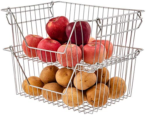 Stackable Chrome Wire Metal Baskets for Pantry, Freezer & Kitchen Organization - 4-Piece Set for Fruits, Vegetables & Food Storage | Perfect for Home, Office & Restaurant Use