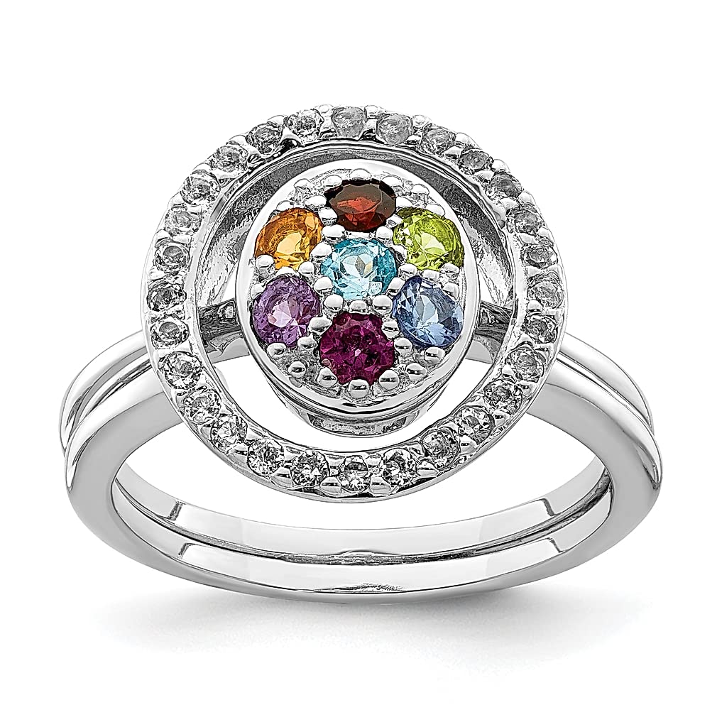 925 Sterling Silver Multi Gemstone Halo Ring Set - Stackable Birthstone Jewelry for Women | Anniversary Gift, Valentine's Day Present, Mother's Day Jewelry | Perfect for Everyday Wear & Special Occasions