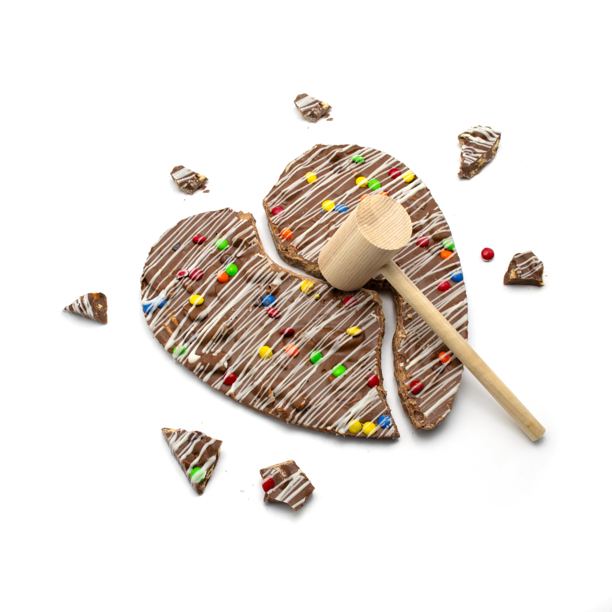 Valentine's Day Chocolate Gift - Gourmet Heart Shaped Chocolate Pizza with Pretzels, Cookies, Chips & Chocolate Gems - 1 Pizza with Mallet - Perfect for Romantic Gifts, Anniversary Surprises & Sweet Treats