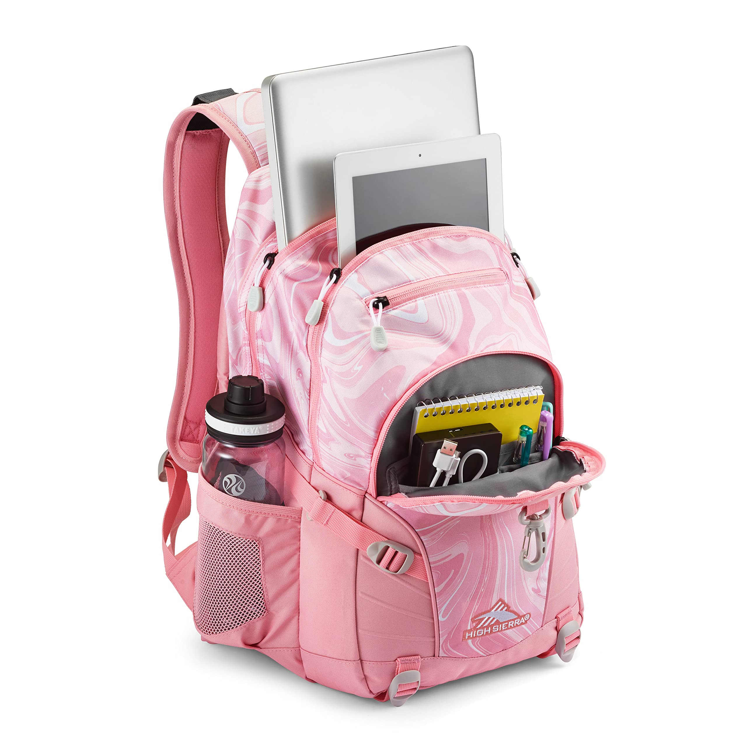 High Sierra Loop Backpack - Durable Travel & Work Backpack with Tablet Sleeve, One Size, Pink Marble Bubblegum - Perfect for School, Hiking & Commuting
