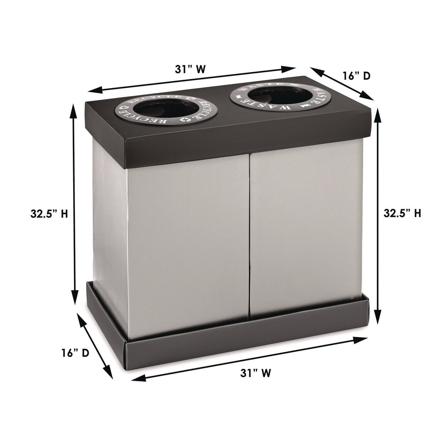 Alpine Industries 28 Gallon Dual Compartment Trash Can & Recycling Bin - Durable Corrugated Polypropylene, Space-Saving Gray Design for Kitchen, Office, or Garage Waste Management