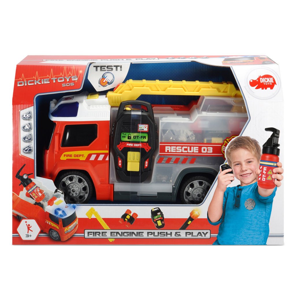 Dickie Toys 203716006 Push & Play Fire Engine Set - Interactive Fire Truck Toy for Kids with Lights & Sounds - Perfect for Pretend Play, Birthday Gifts & Preschool Learning Activities