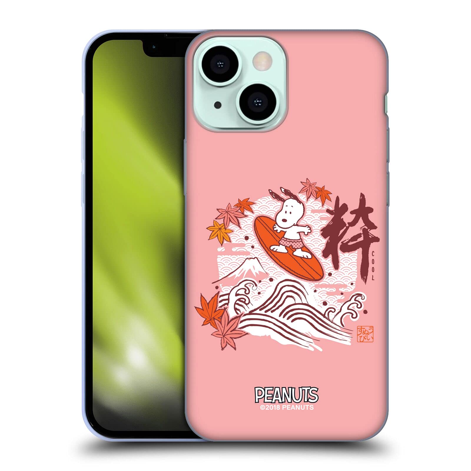 Officially Licensed Peanuts Surf Oriental Snoopy Soft Gel Case for Apple iPhone 13 Mini - Cute Cartoon Phone Cover with Non-Slip Grip, Perfect for Beach Trips, Summer Outings and Snoopy Fans
