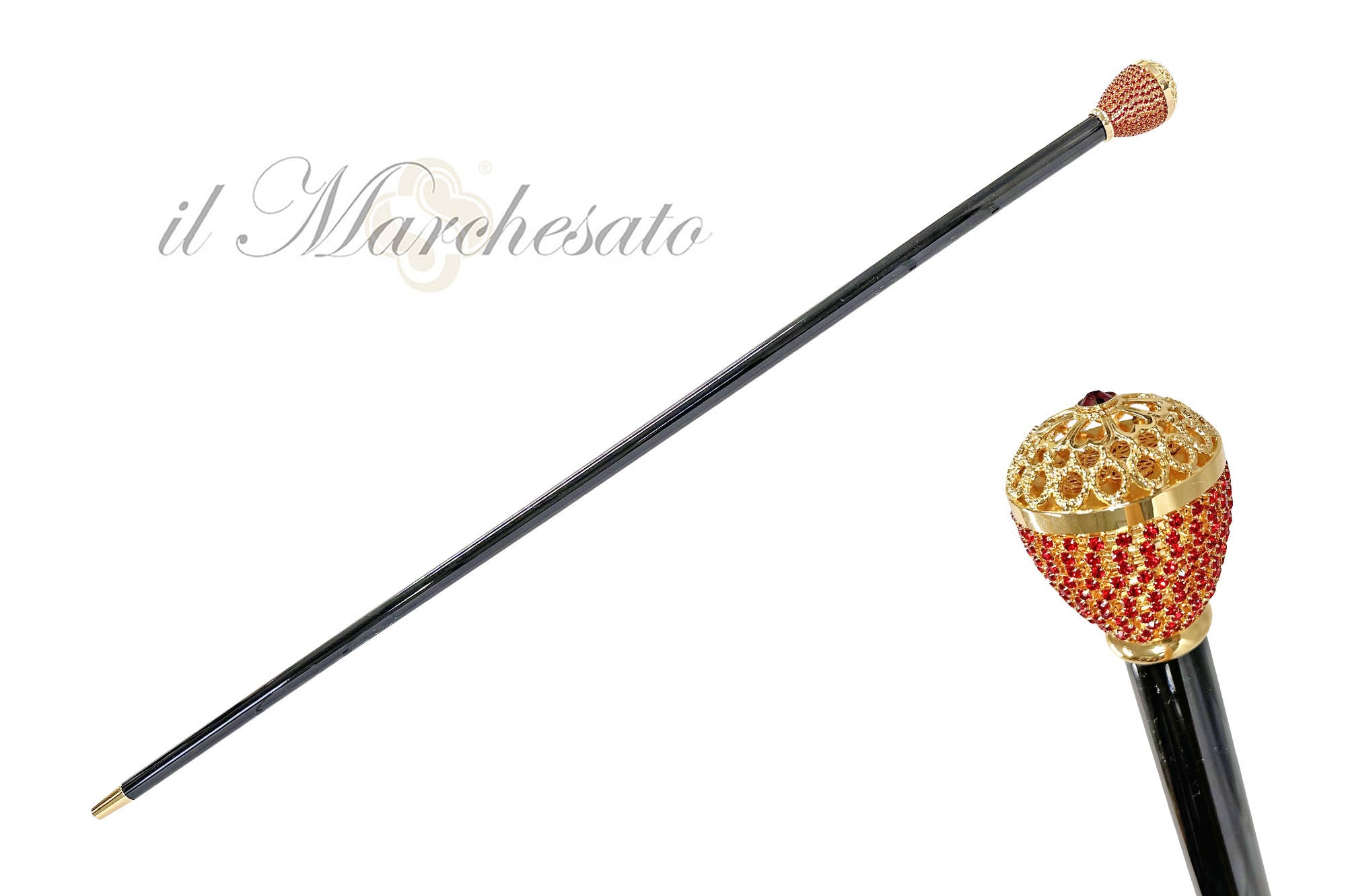 Luxury Walking Sticks with Red Crystal Encrusted Knob - Elegant Cane for Men & Women, Fashionable Mobility Aid for Hiking, Travel, and Special Occasions