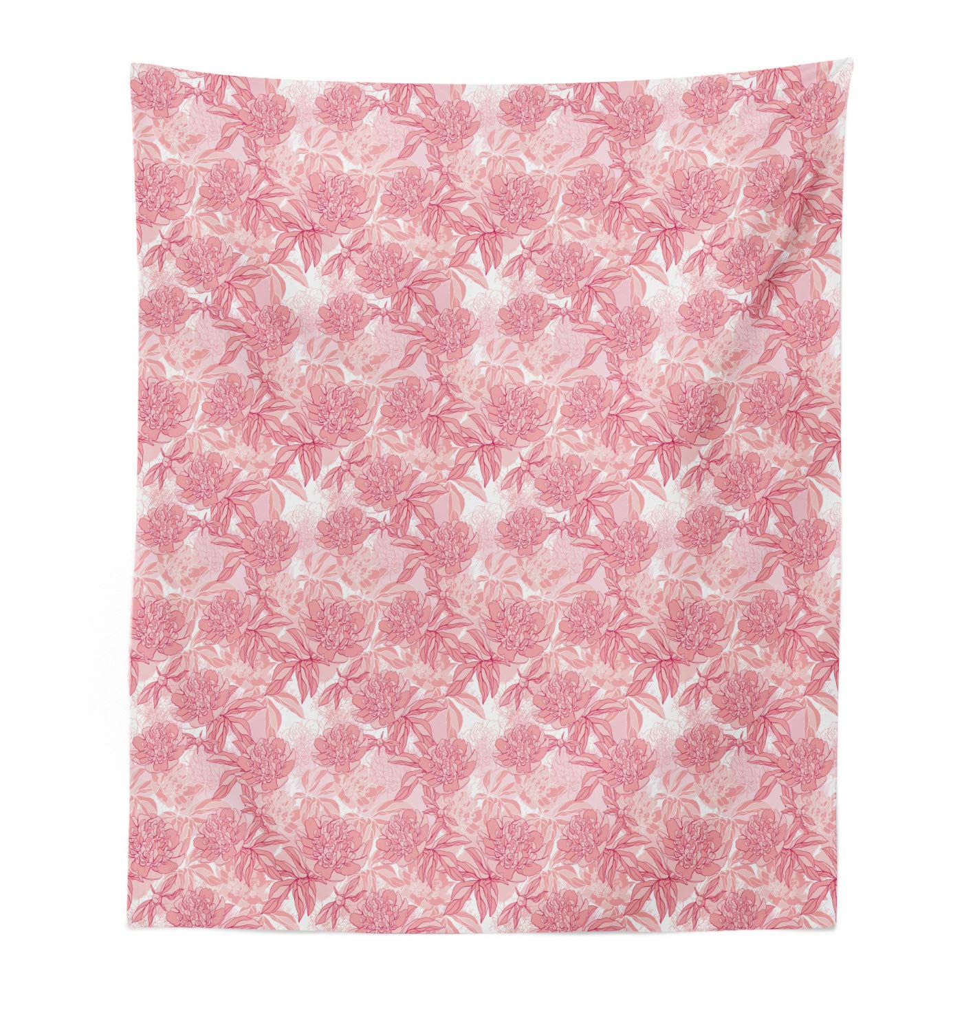 Ambesonne Rose Tapestry Wall Art - Hand Drawn Monochrome Peony Floral Design in Magenta White & Rose - 23