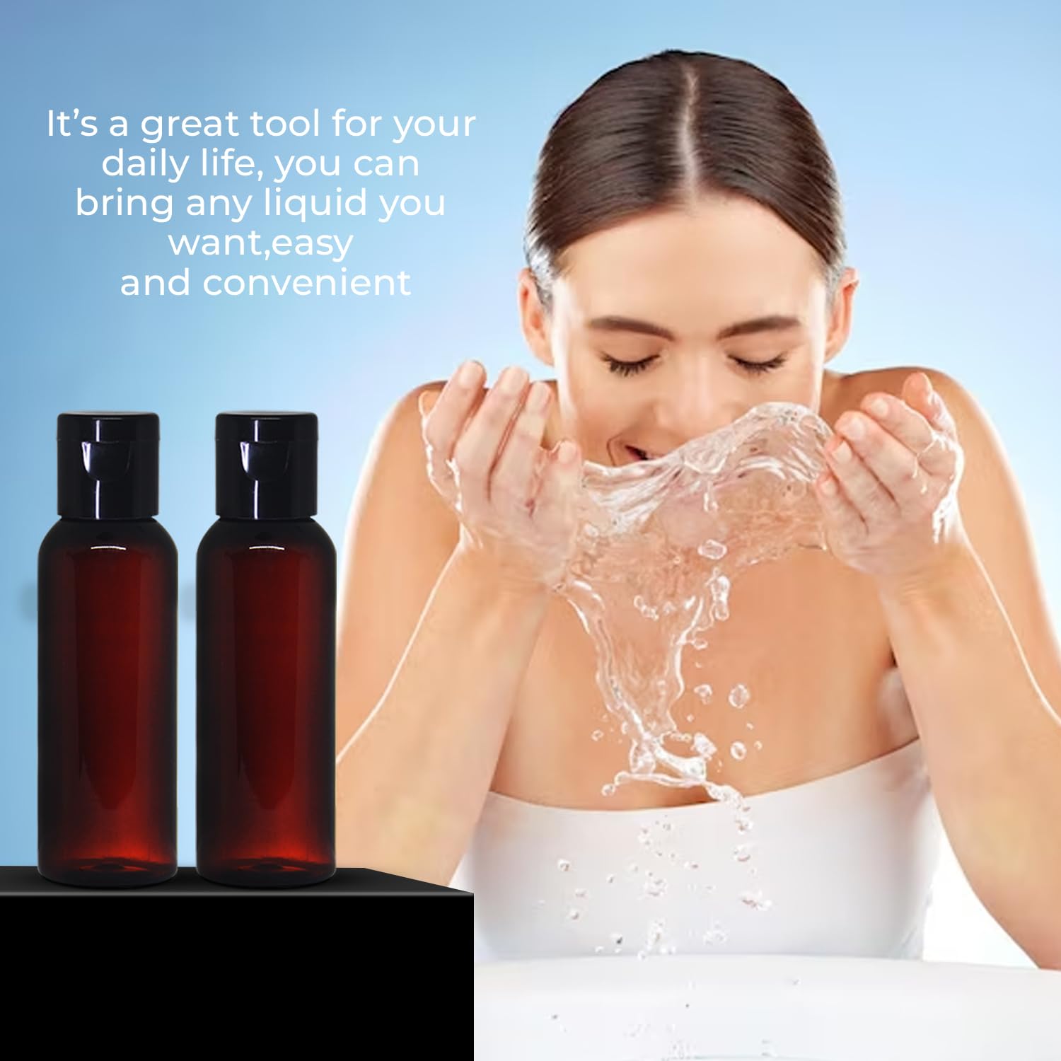 NSB Herbals 50ml Empty Amber Plastic Bottles - 6 Pack Refillable Travel Size Cosmetic Containers with Leak-Proof Flip Cap for Toiletries, Shampoo, Lotion & Cream - Perfect for DIY Skincare, Essential Oils & Travel Accessories