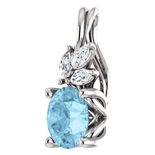 14K Gold 0.75 CT Aquamarine & 0.10 CTW Diamond Floral Pendant Necklace - Elegant Birthstone Jewelry for Women, Perfect Gift for Mother's Day, Anniversary & Special Occasions