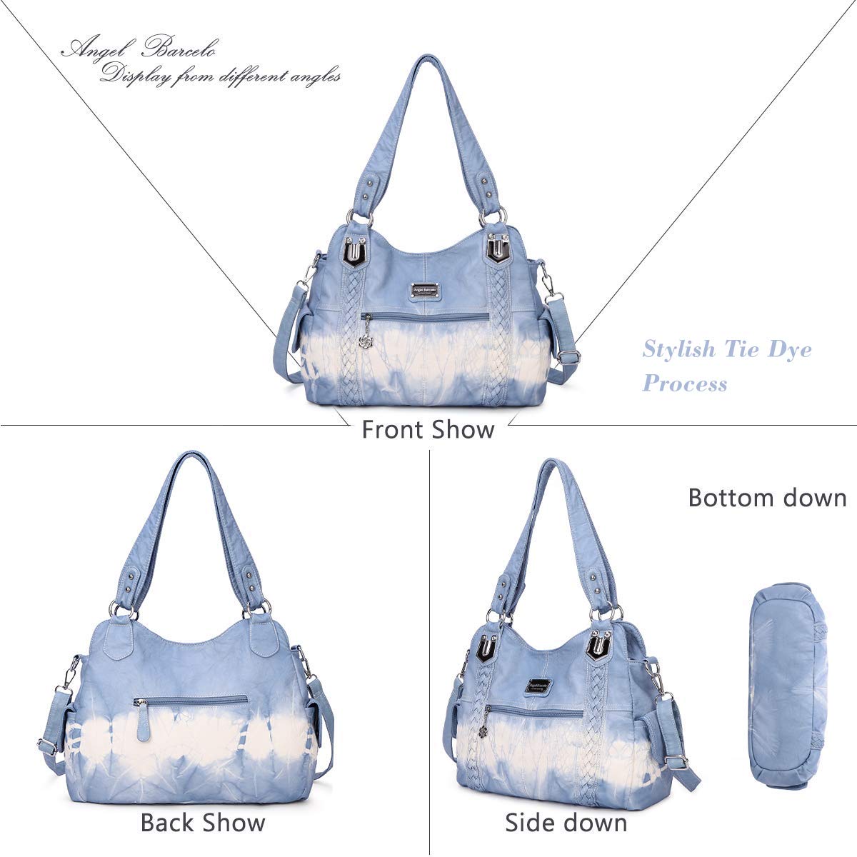 Angel Barcelo Women's Roomy Hobo Handbag - Fashionable Washed Leather Shoulder Bag & Tote Purse for Work, Travel & Everyday Use