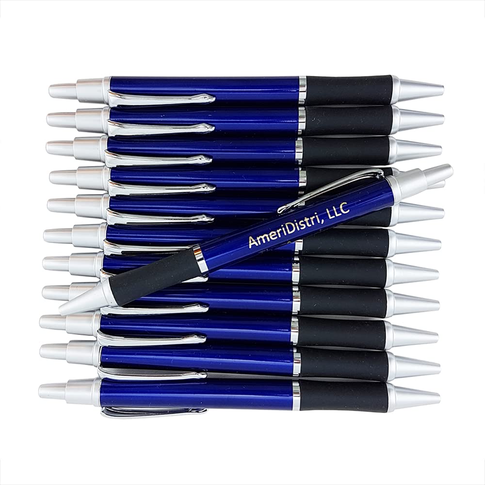 Premium Bullet Ballpoint Pens with Free Personalization - Elegant Silver Tip & Click Accents on Solid Blue Body & Black Grip - 80-Pack for Office, School, Gifts & Business Promotions