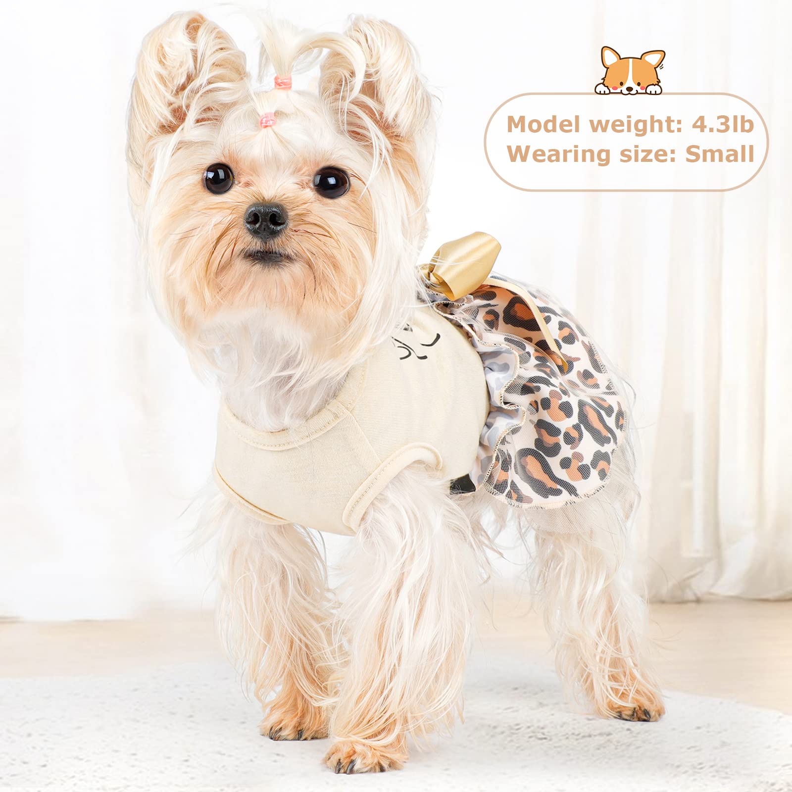 Cute Dog Dresses for Small Dogs & Puppies - Summer Tulle Pet Outfits for Girls, Leopard Print Cat & Dog Apparel | Perfect for Parties, Photos & Daily Wear