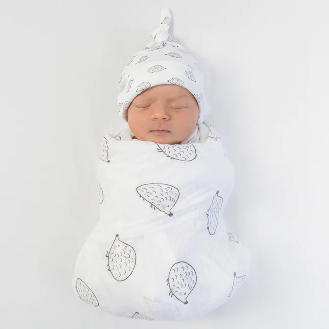 Premium Muslin Swaddle Blanket & Pajama Gift Set for Babies - Soft Hedgehog Print (BGB 0030) | Perfect for Newborn Sleep, Swaddling & Photo Shoots