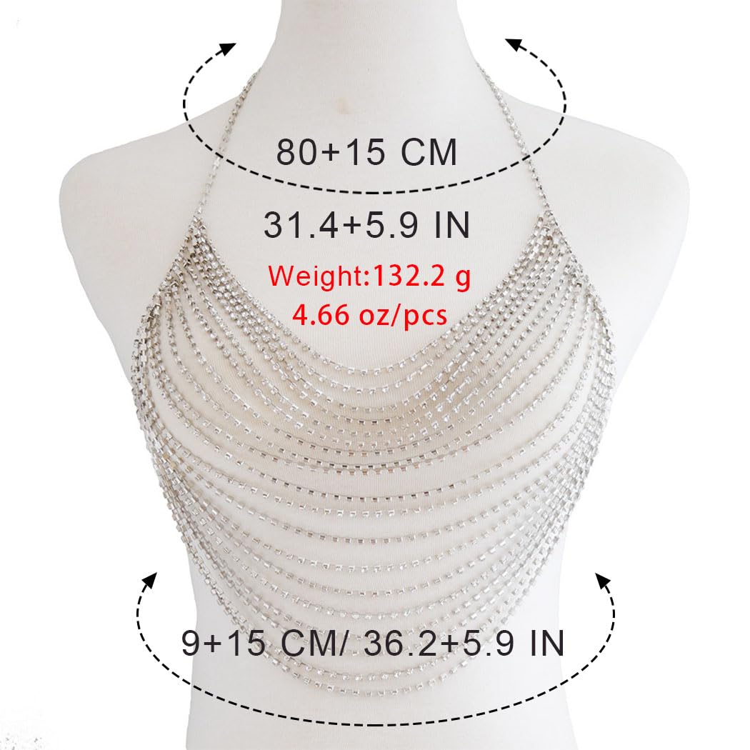 Boho Silver Rhinestone Bikini Bra - Sexy Backless Body Chain Halter with Sequins for Women | Beach Party, Music Festival & Summer Vacation Accessories