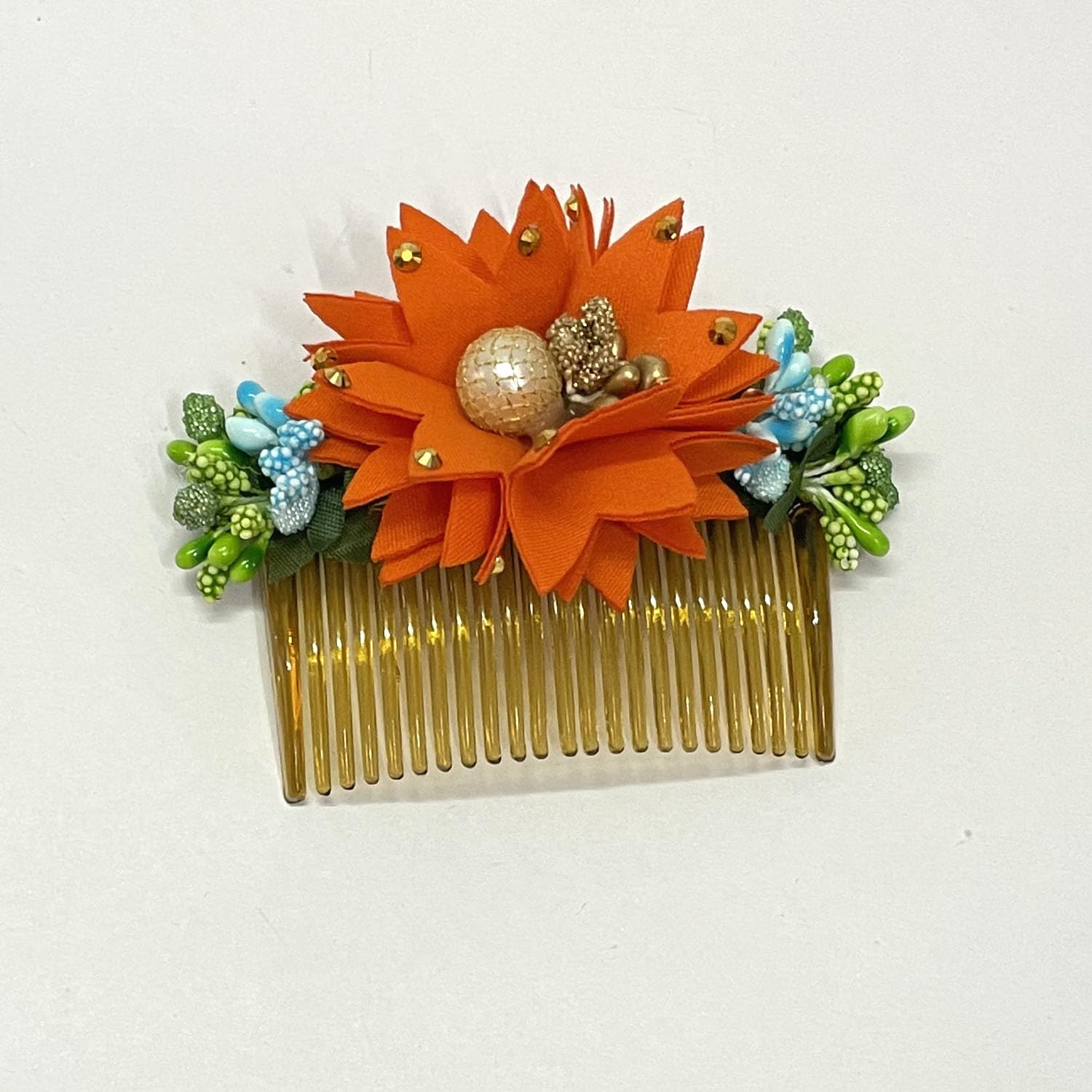 Stylish GuruEmbelish Hair Accessories for Women - Elegant Bridal Juda Hair Bun Comb Clips with Floral Design, Perfect for Weddings, Prom & Special Occasions - Orange