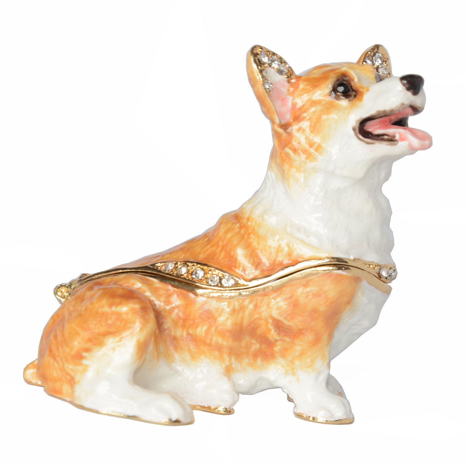 Hand-Painted Welsh Corgi Trinket Box with Hinged Lid - Jewelry Storage Organizer, Ring & Earring Holder, Decorative Dog Figurine Collectible - Perfect for Home Décor, Gift Giving & Keepsake Organization