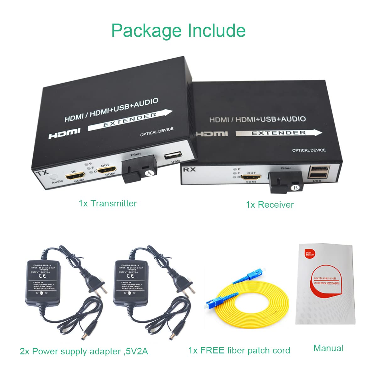 HDMI Over Fiber Optic Extender SC with KVM & Loop Out - Single Mode (20Km) & Multimode (500M) - Perfect for Long-Distance AV Transmission in Conference Rooms & Digital Signage