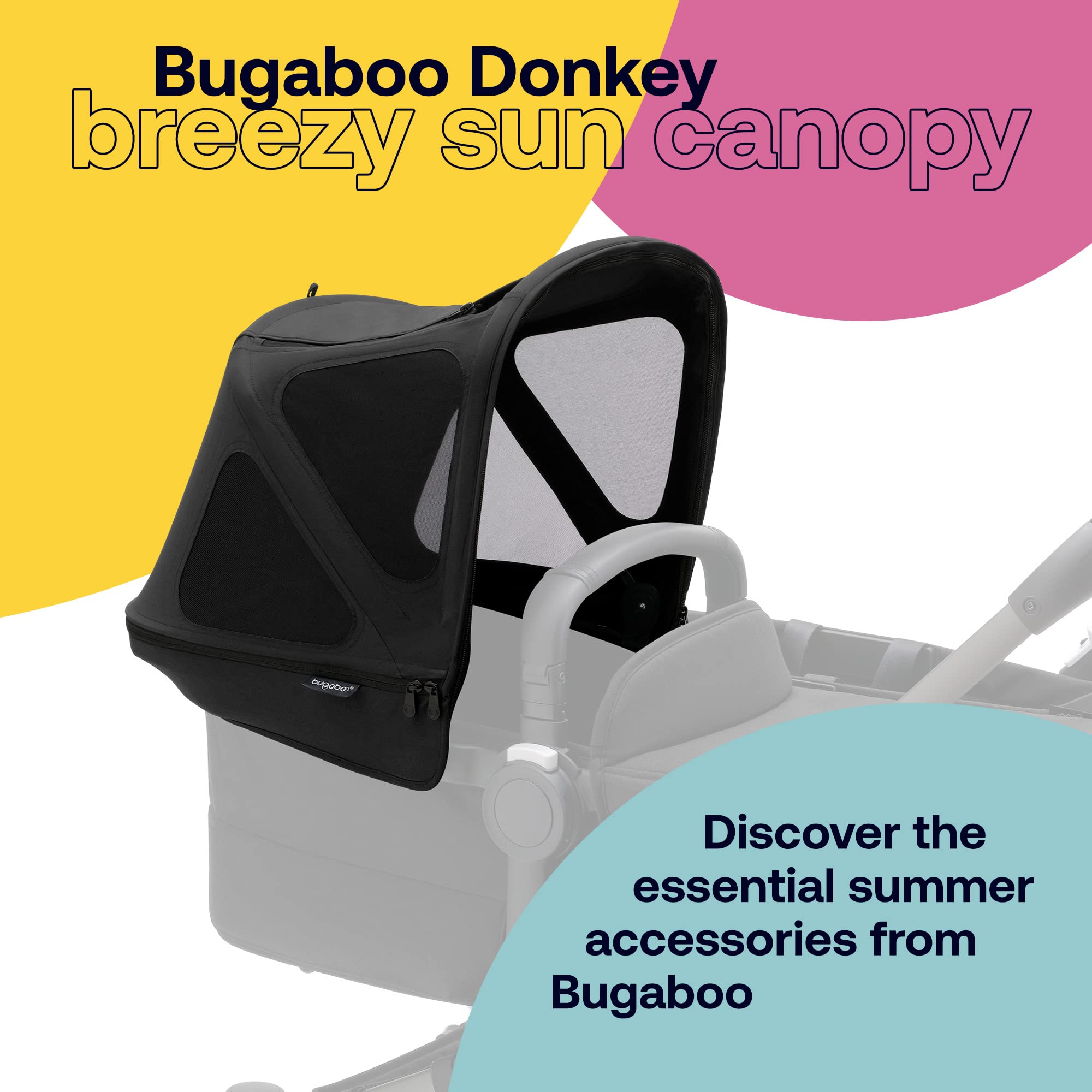Bugaboo Donkey Breezy Sun Canopy Stroller Accessory with UPF 50+ Sun Protection & Ventilation Panels - Midnight Black | Perfect for Outdoor Walks, Beach Trips & Sunny Day Adventures with Baby