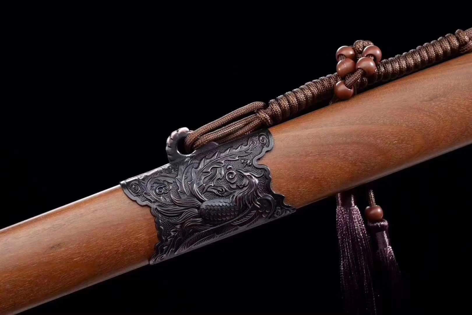 Hand Forged Damascus Steel Phoenix Sword - Real Battle Ready Blade with Wooden Scabbard - Perfect for Medieval Reenactment, Cosplay, and Sword Collectors