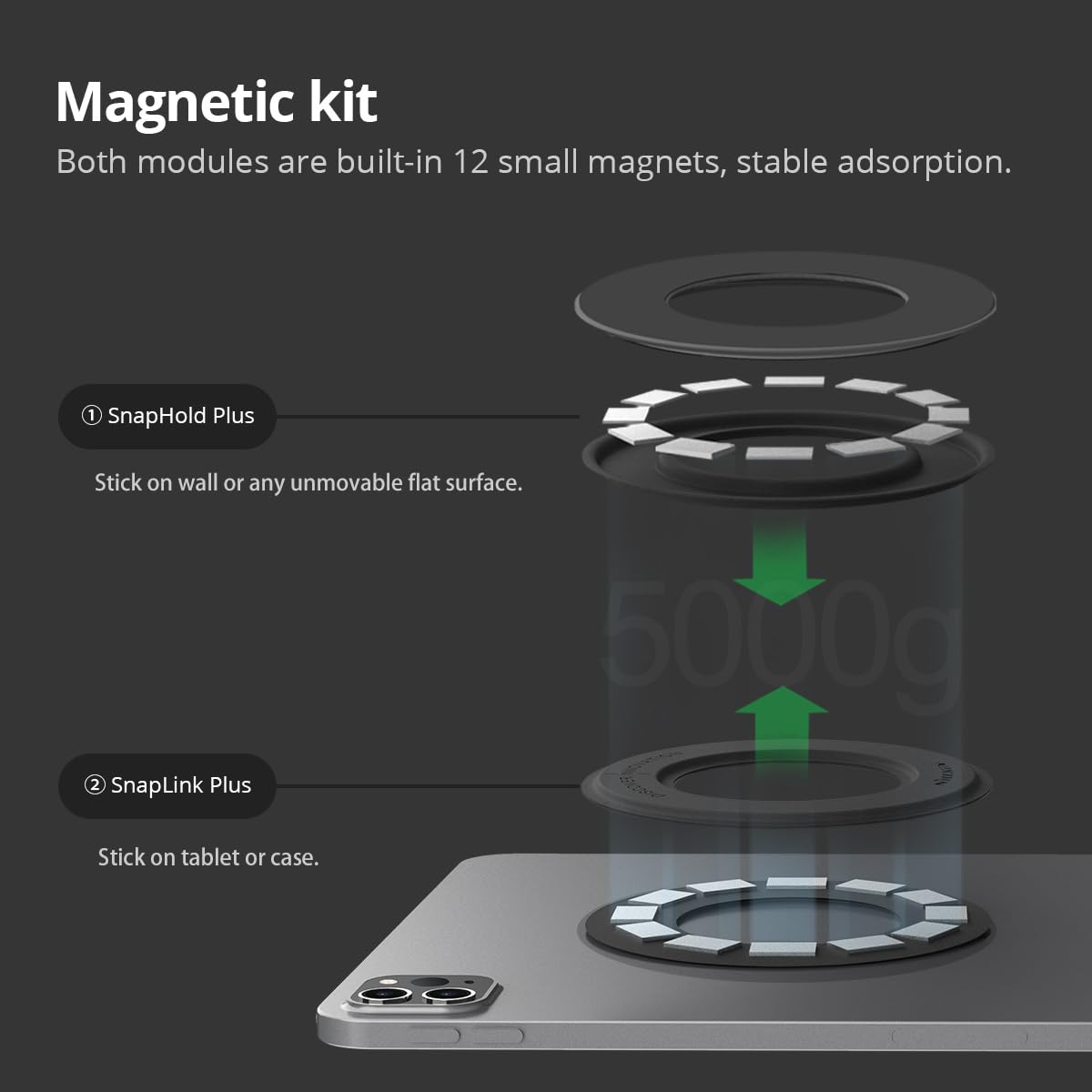 Nillkin Magnetic Wall Mount Kit for iPad, Surface, Fire Tablet - Universal Tablet Holder for Home, Office, Car & Fridge (Black) | Perfect for Kitchen Recipes, Work Presentations & Kids Entertainment