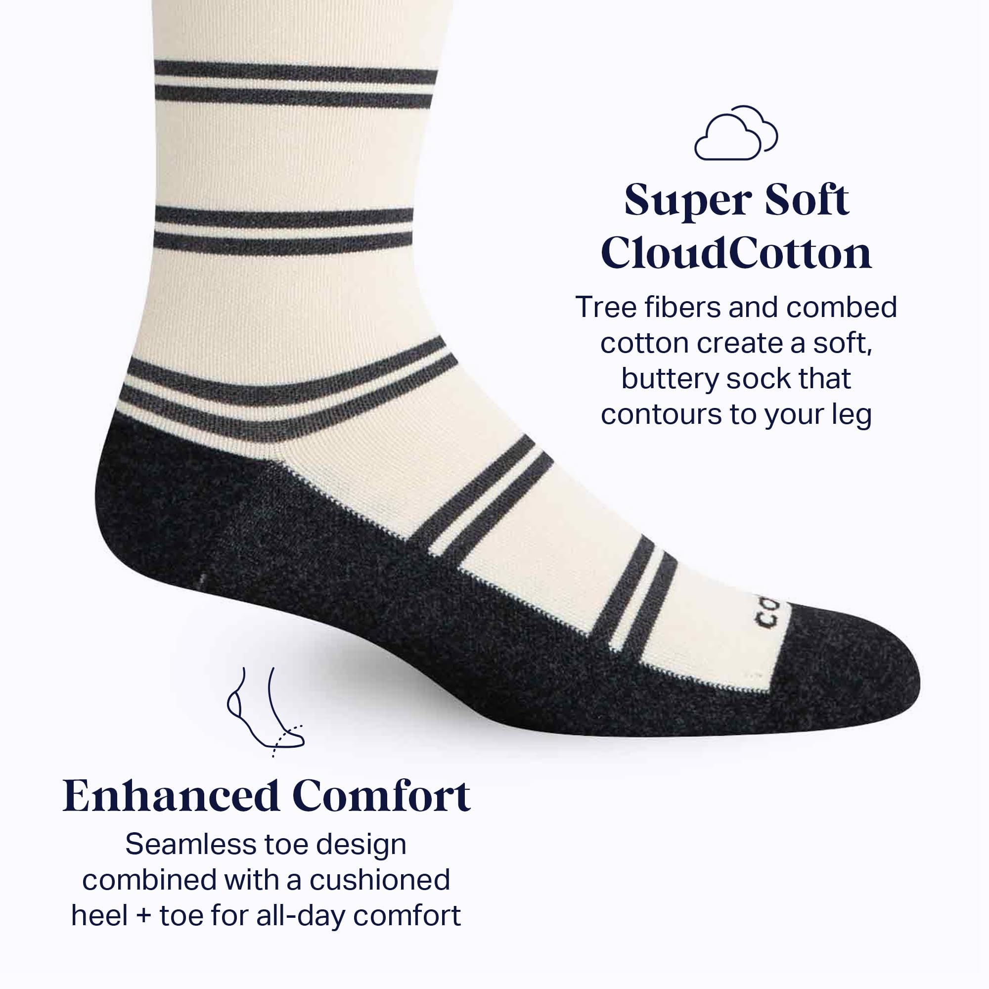 Comrad CloudCotton Knee High Compression Socks 15-20mmHg - Breathable Combed Cotton Support Socks for Women & Men - Perfect for Running, Travel & Circulation Support