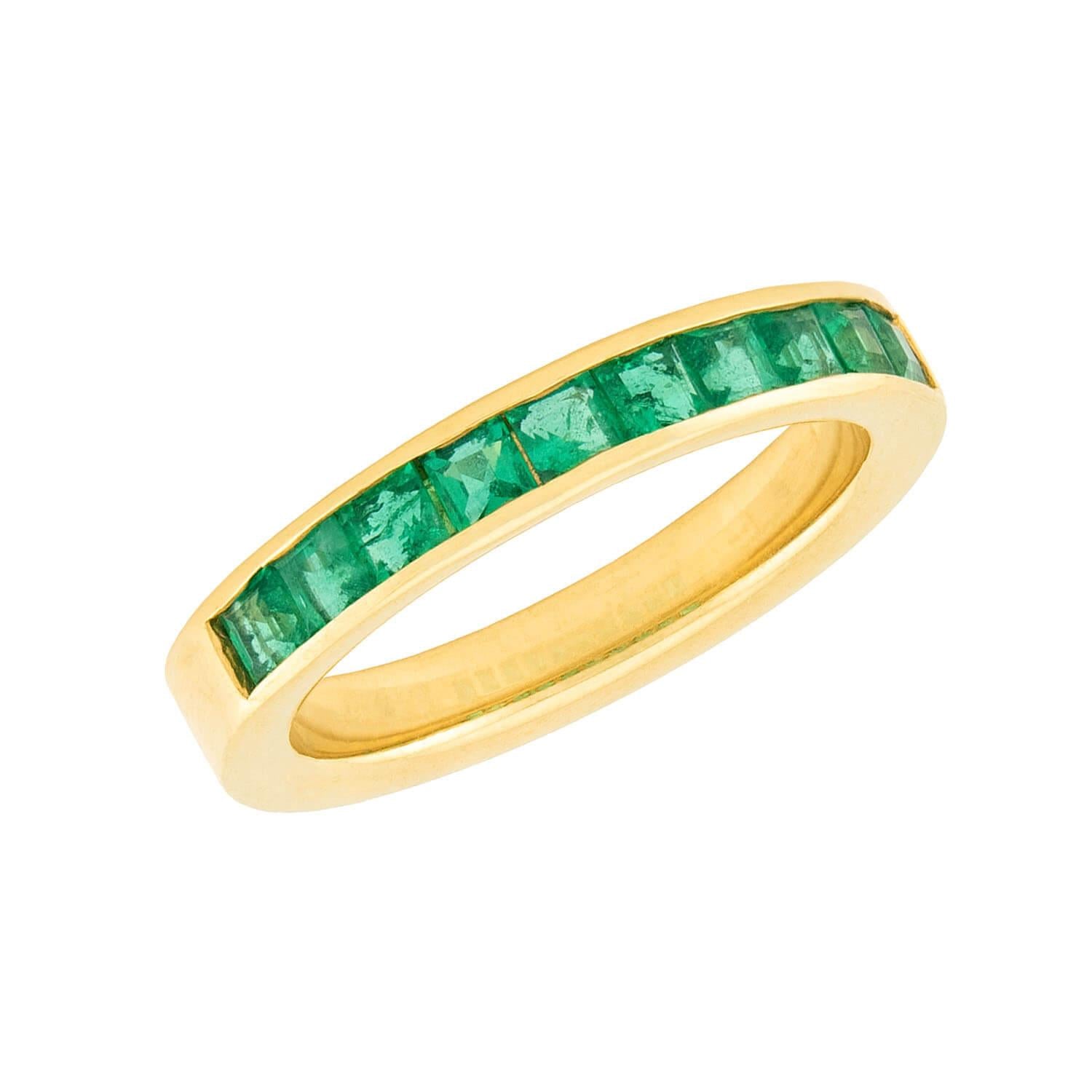 OGI Estate 18k Gold Emerald Half Eternity Band Ring - Elegant Wedding, Engagement & Anniversary Jewelry Gift for Women