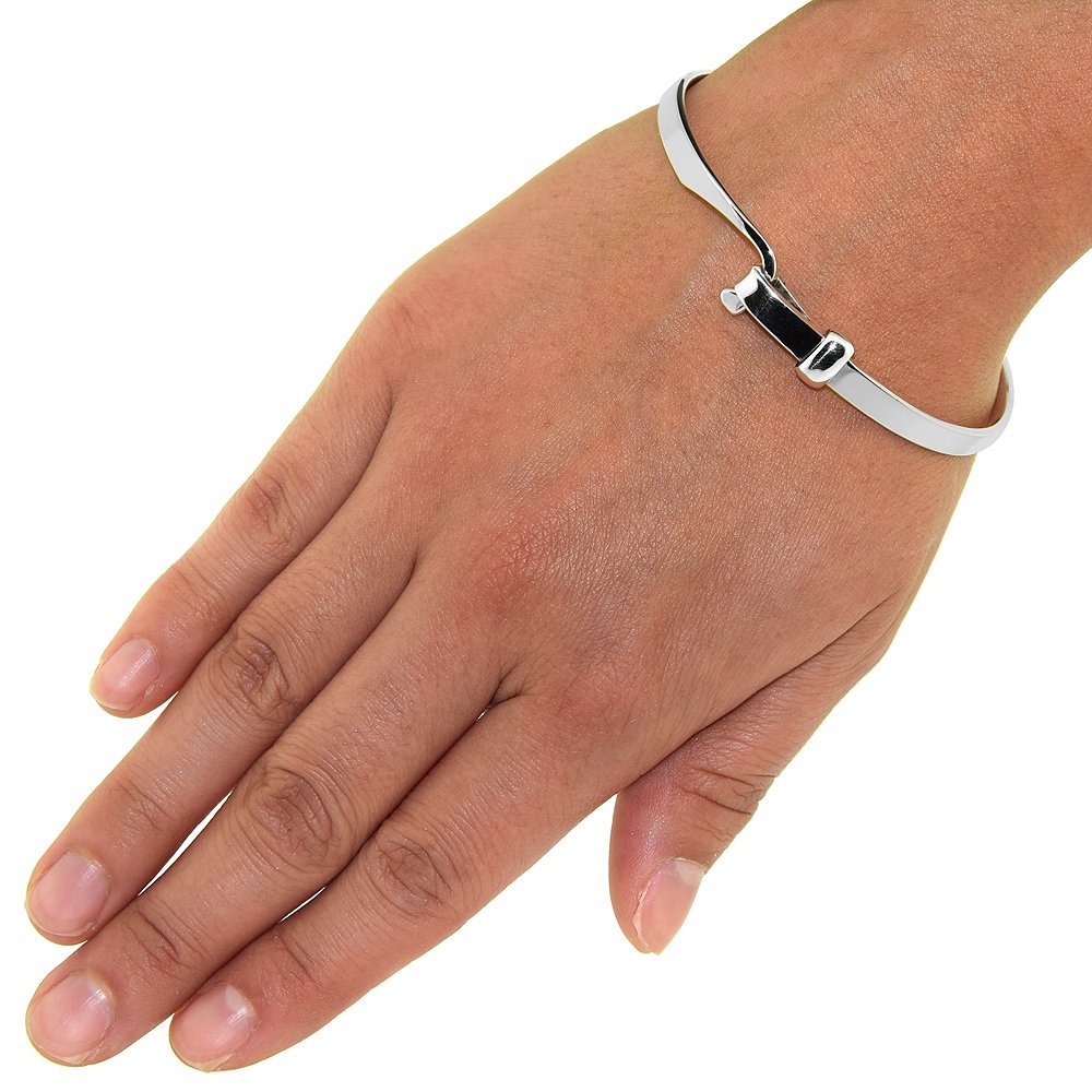 Sterling Silver Hook and Eye Bracelet for Women - Handmade High Polished 5mm (3/16 inch) Wide Adjustable Bracelet - Perfect for Everyday Wear, Gifts & Special Occasions
