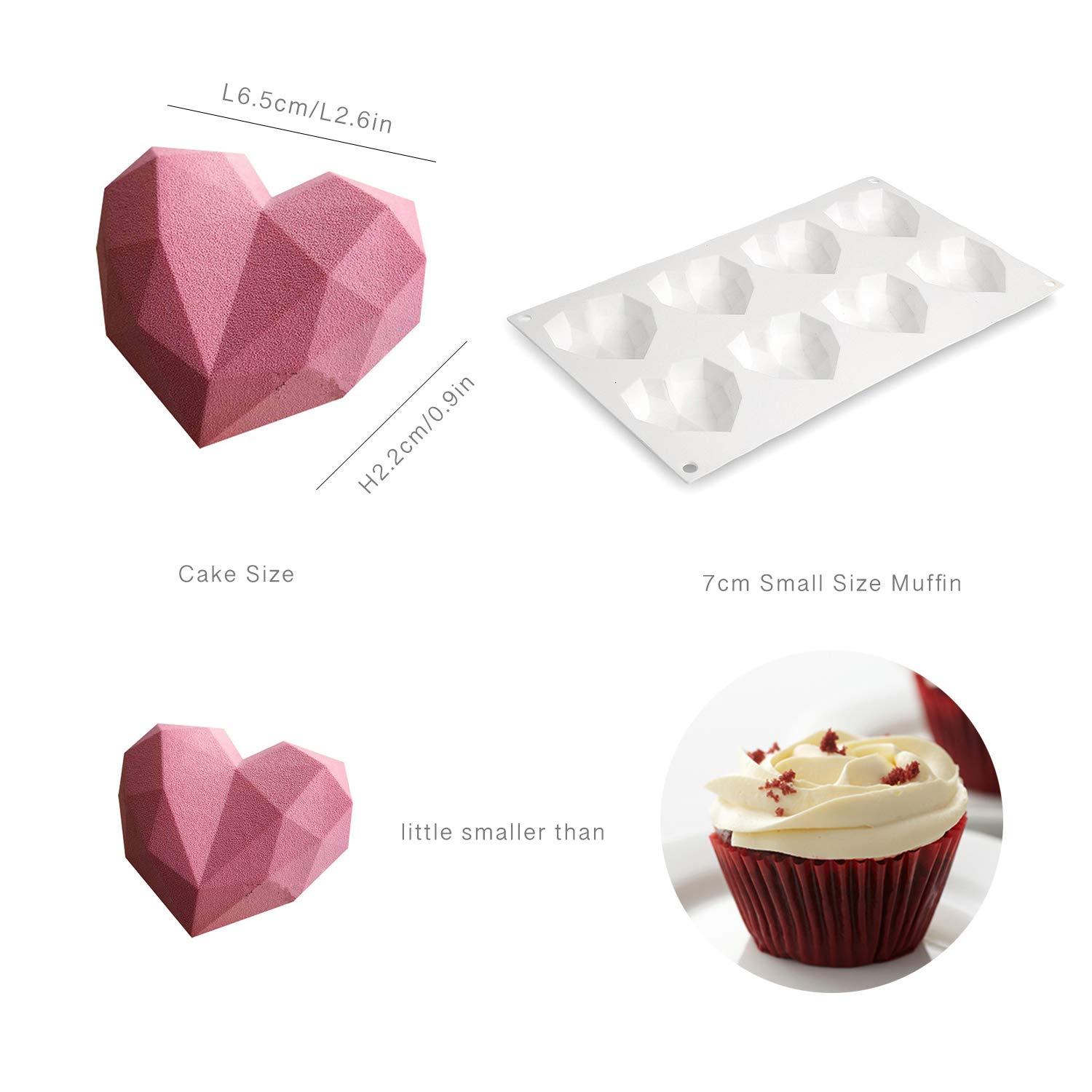 Beicemania® 3D Heart-Shaped Silicone Cake Mold - Small Chocolate & Mousse Baking Tin with White Diamond Design | Perfect for Valentine's Day, Birthday Cakes, and DIY Desserts