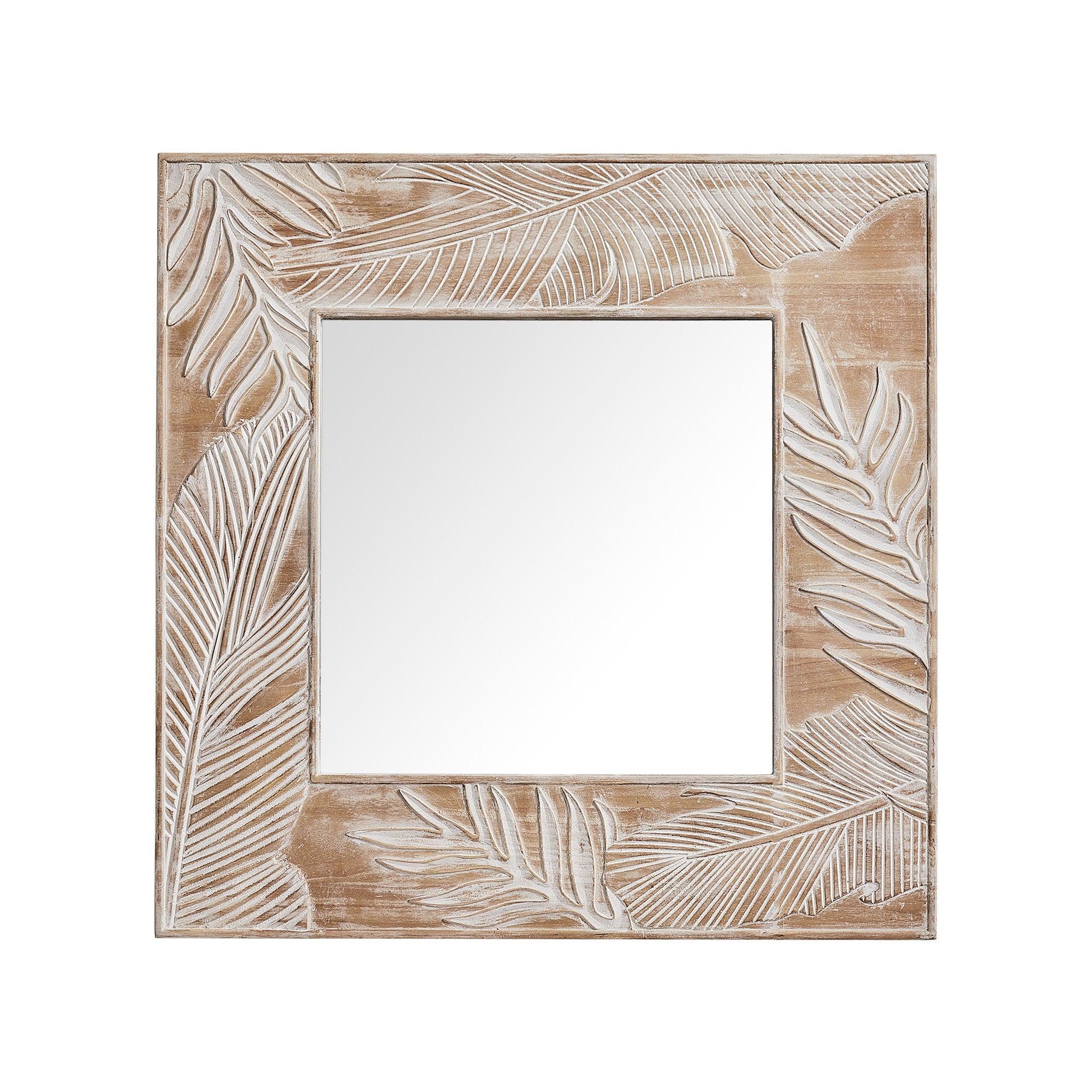 Vintage Square Wall Mirror with Leaf Pattern - Traditional Decorative Frame for Living Room, Bedroom & Bathroom - Parrot Uncle