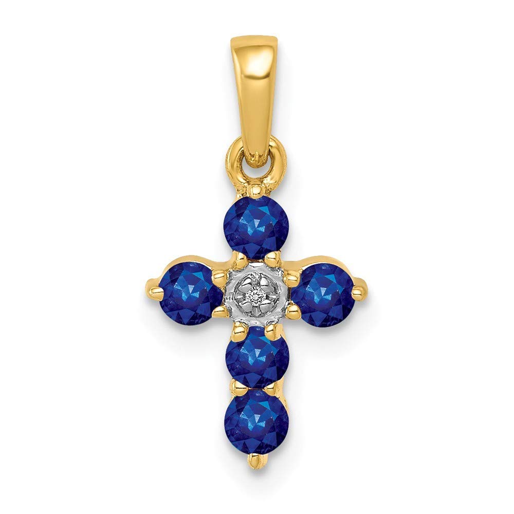 14K Gold Sapphire & Diamond Cross Pendant Necklace - Religious Jewelry Gift for Women, Baptism, Confirmation & Wedding Ceremonies