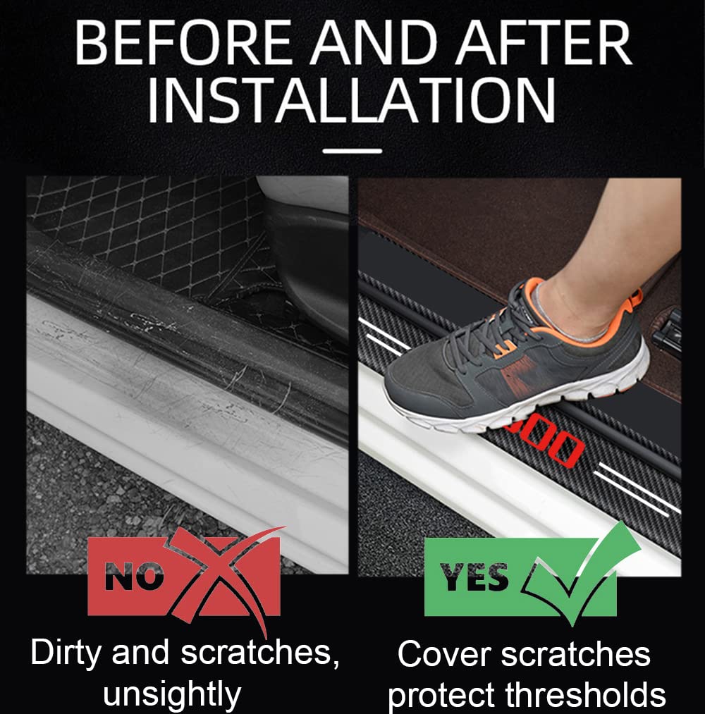 RAM 1500 Car Door Sill Protector - 4PC Carbon Fiber Anti-Scratch for Front/Rear Doors - Interior Upgrade