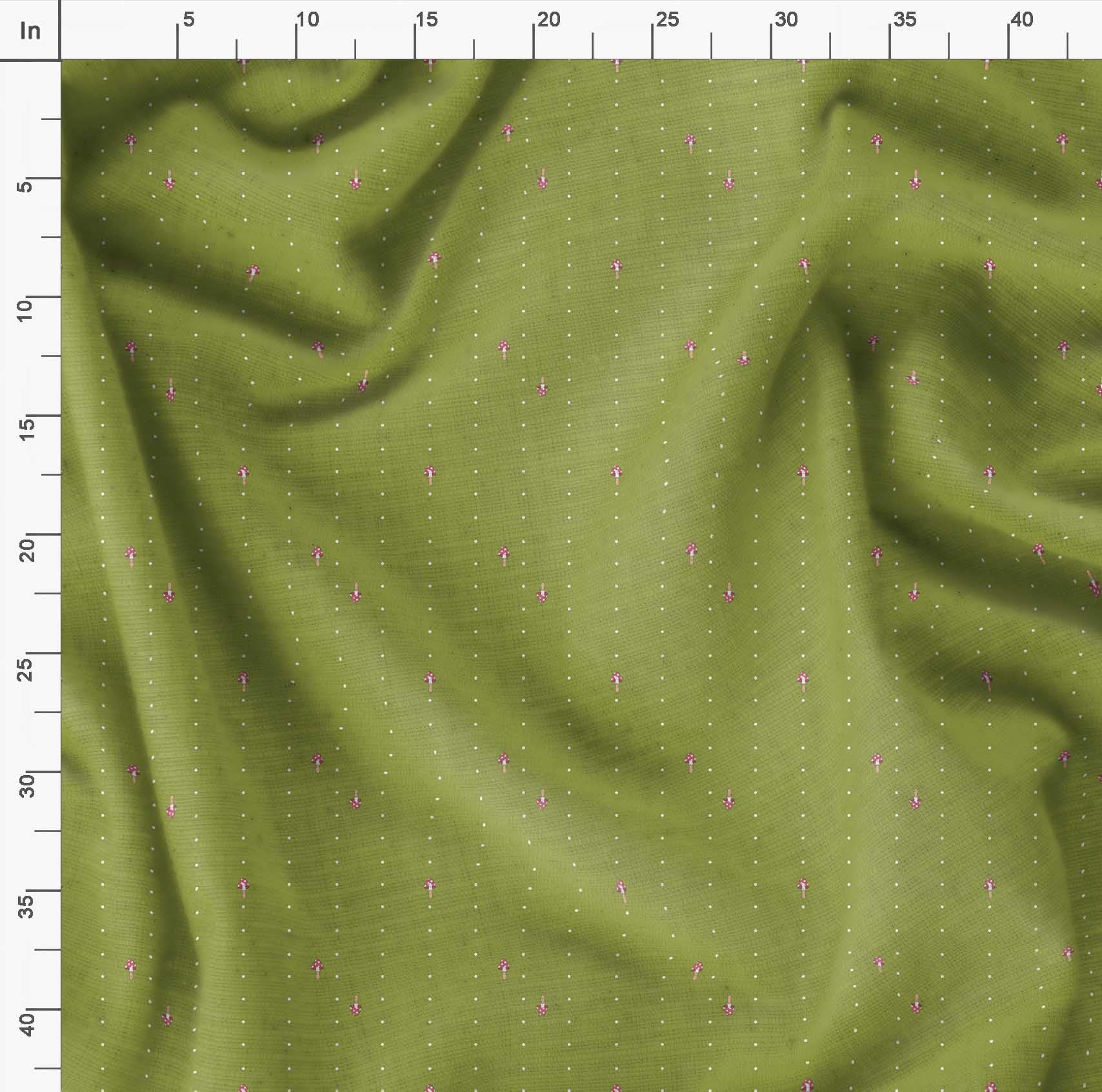 Soimoi Moss Georgette Green Fabric by The Yard - 42 Inch Wide Printed Fabric with Mushroom & Dots Pattern - Soft Draping Material for DIY Crafts, Dressmaking, Home Decor and Sewing Projects
