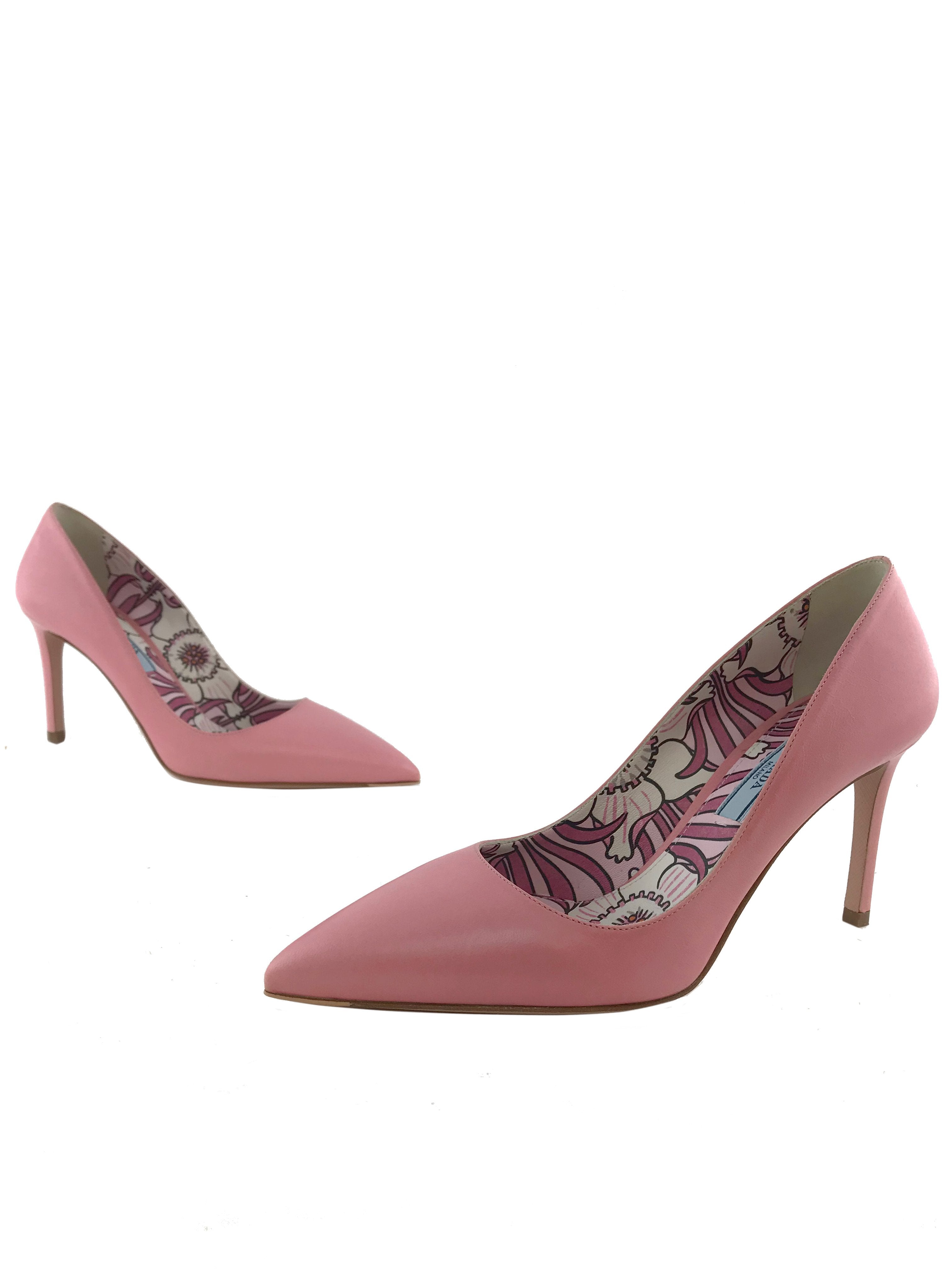 Prada Leather Classic Point Toe Pump Women's Shoes Size 7.5 US - Elegant High Heels for Office, Party & Special Occasions