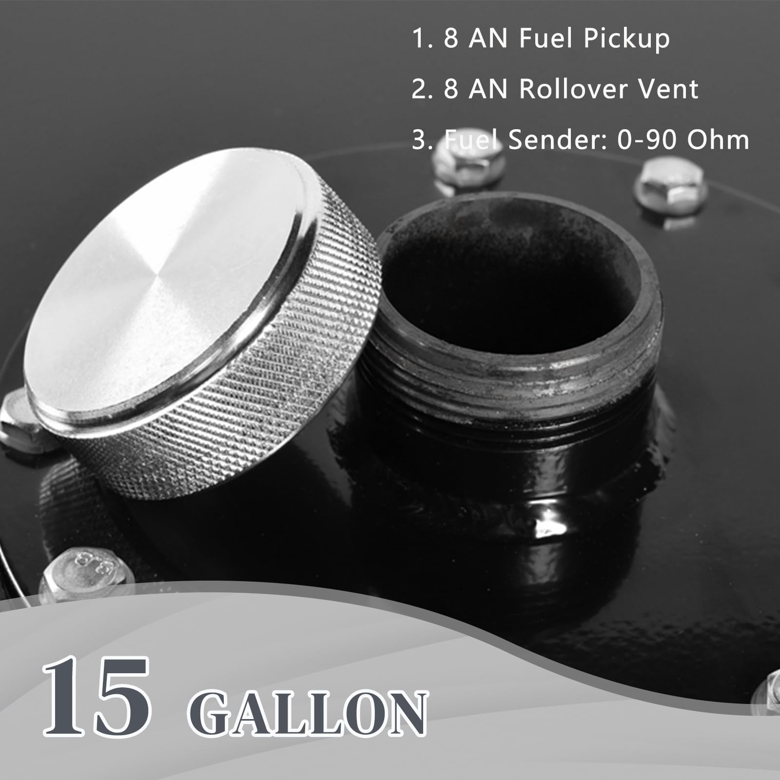 Autoforever 15 Gallon (60L) Universal Aluminum Fuel Tank with Top Feed & Oil Level Sensor - Black | Perfect for Marine, RV, Truck & Off-Road Vehicles