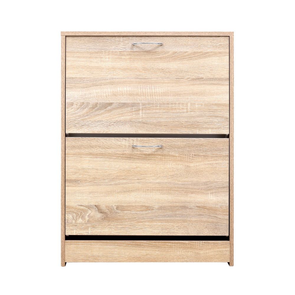 24-Pair Shoe Storage Cabinet - Oak Wood Shoe Organizer Rack with Shelf for Entryway, Closet & Bedroom Organization