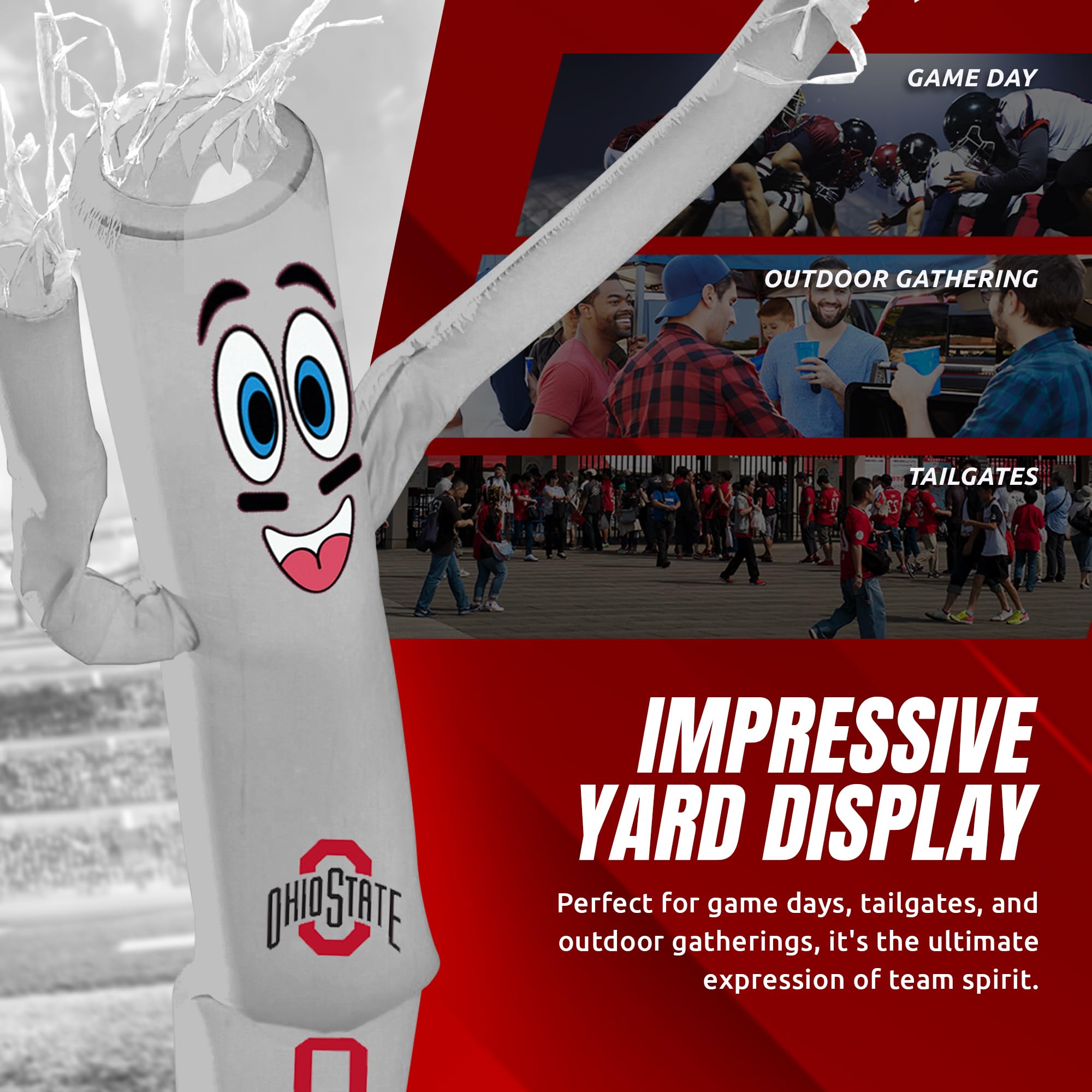 NCAA Ohio State Buckeyes Football LED Inflatable Tube Guy with Built-in Blower - 6ft Tall Wacky Waving Sports Fan Decoration for Game Day Parties, Tailgating & Outdoor Events