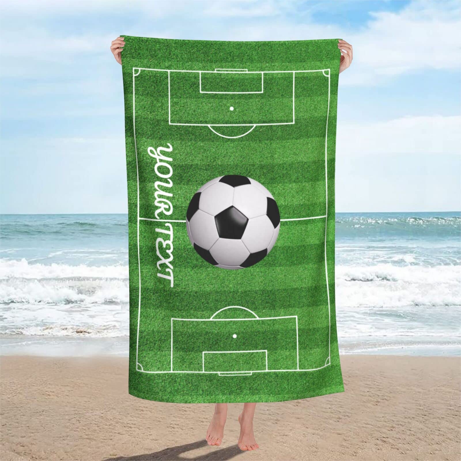 Custom Personalized Soccer Beach Towel with Name & Photo - Quick Dry Microfiber Pool Towel for Men, Women, Kids - Perfect for Beach, Pool, Sports Events & Gifts