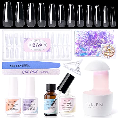Gellen Gel X Nail Extension Kit - 240Pcs Clear Coffin Fake Nails with 3-in-1 Glue Gel, LED Nail Lamp & DIY Decorations | Professional Manicure Tools for Salon-Quality Nails at Home | Perfect for DIY Nail Art, Special Occasions & Gift Giving