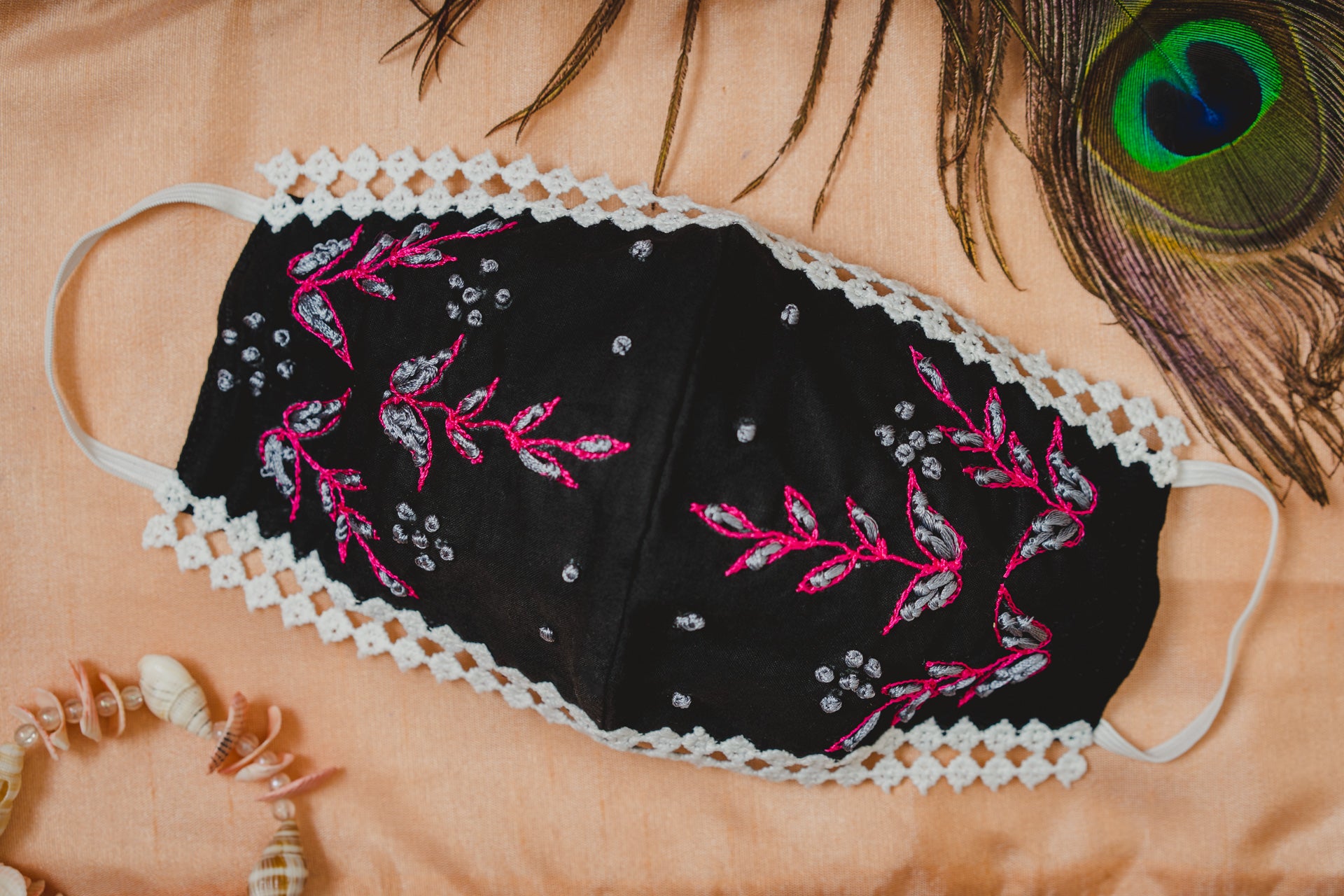Floral Embroidered Cotton Lace Face Mask - Breathable & Stylish (Set of 4 Different Designs) for Women, Fashion Accessories, Daily Wear & Special Occasions