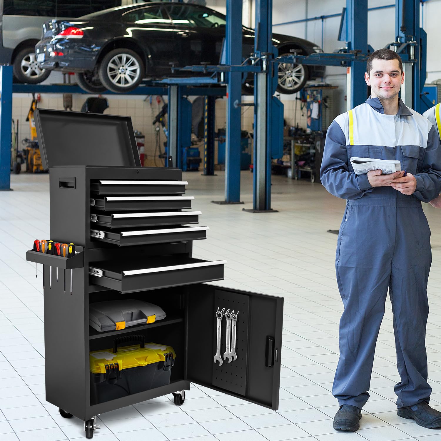 5-Drawer Rolling Tool Chest - Heavy Duty High Capacity Tool Storage Cabinet with Adjustable Shelf & Lockable Drawers | 2-in-1 Detachable Mechanic Tool Box on Wheels | Perfect for Garage, Workshop, Warehouse & Auto Repair Shops | Durable Tool Organization for Professionals & DIY Enthusiasts