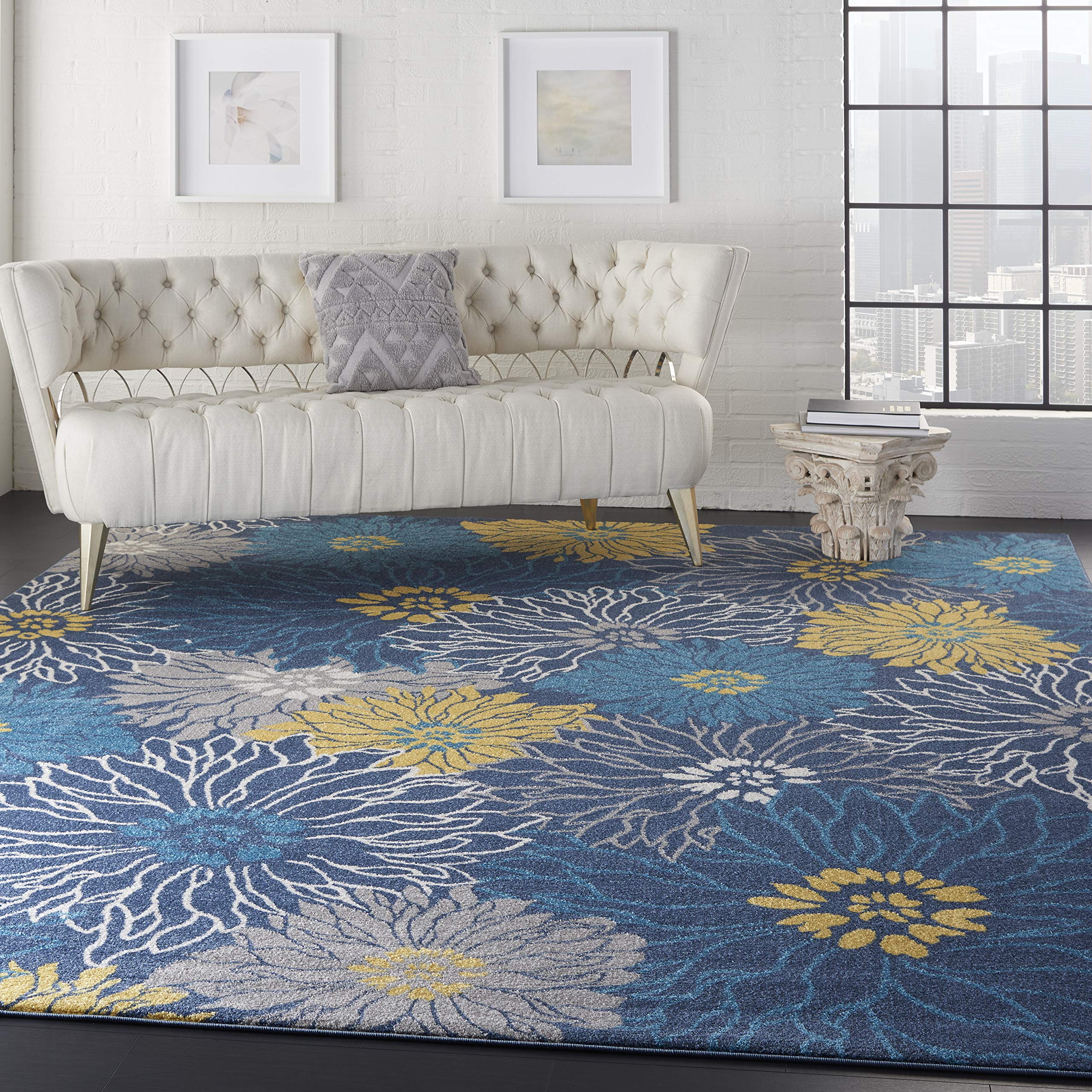 Nourison Passion Blue 9' x 12' Floral Farmhouse Area Rug - Easy to Clean, Non-Shedding, Soft & Durable - Perfect for Bedroom, Living Room, Dining Room & Kitchen Decor (9x12)