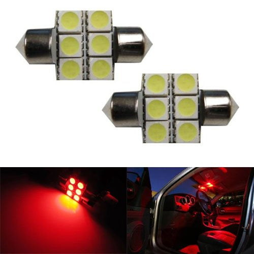 2 Pack Red 6 SMD LED Bulbs for Car Interior Dome Lights - 1.25