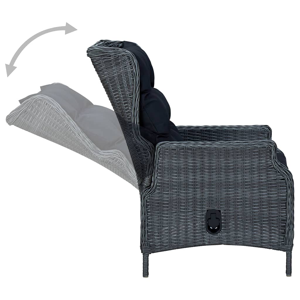 vidaXL 9-Piece Outdoor Patio Dining Set - Durable Poly Rattan Furniture with Reclining Chairs & Tempered Glass Tabletop - Black Cushions - Perfect for Garden, Backyard, and Poolside Entertaining