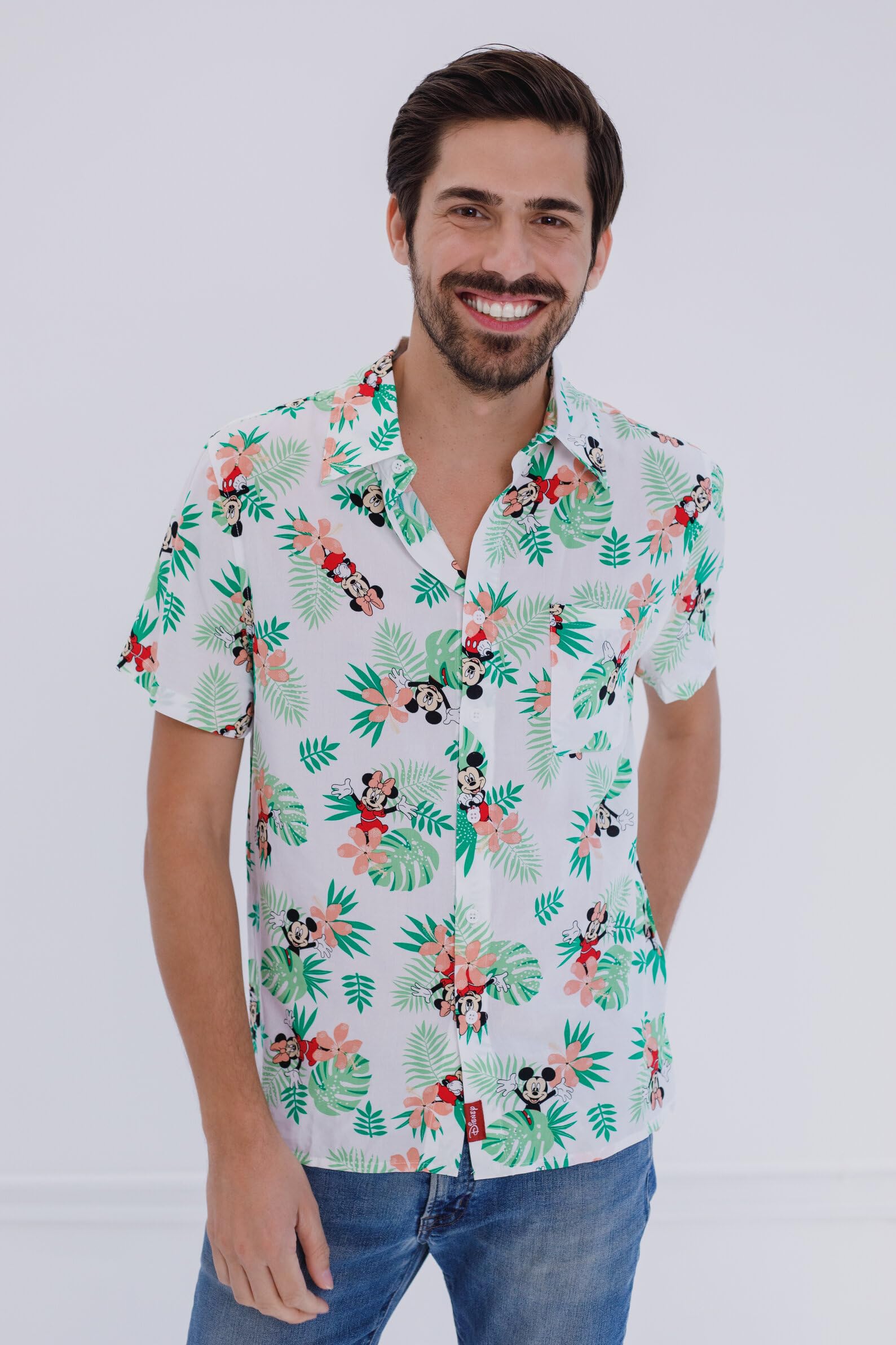 Disney Mickey & Minnie Mouse Hawaiian Matching Family Button Down Shirt for Adults - Perfect for Beach Vacations, Luau Parties & Summer Outfits