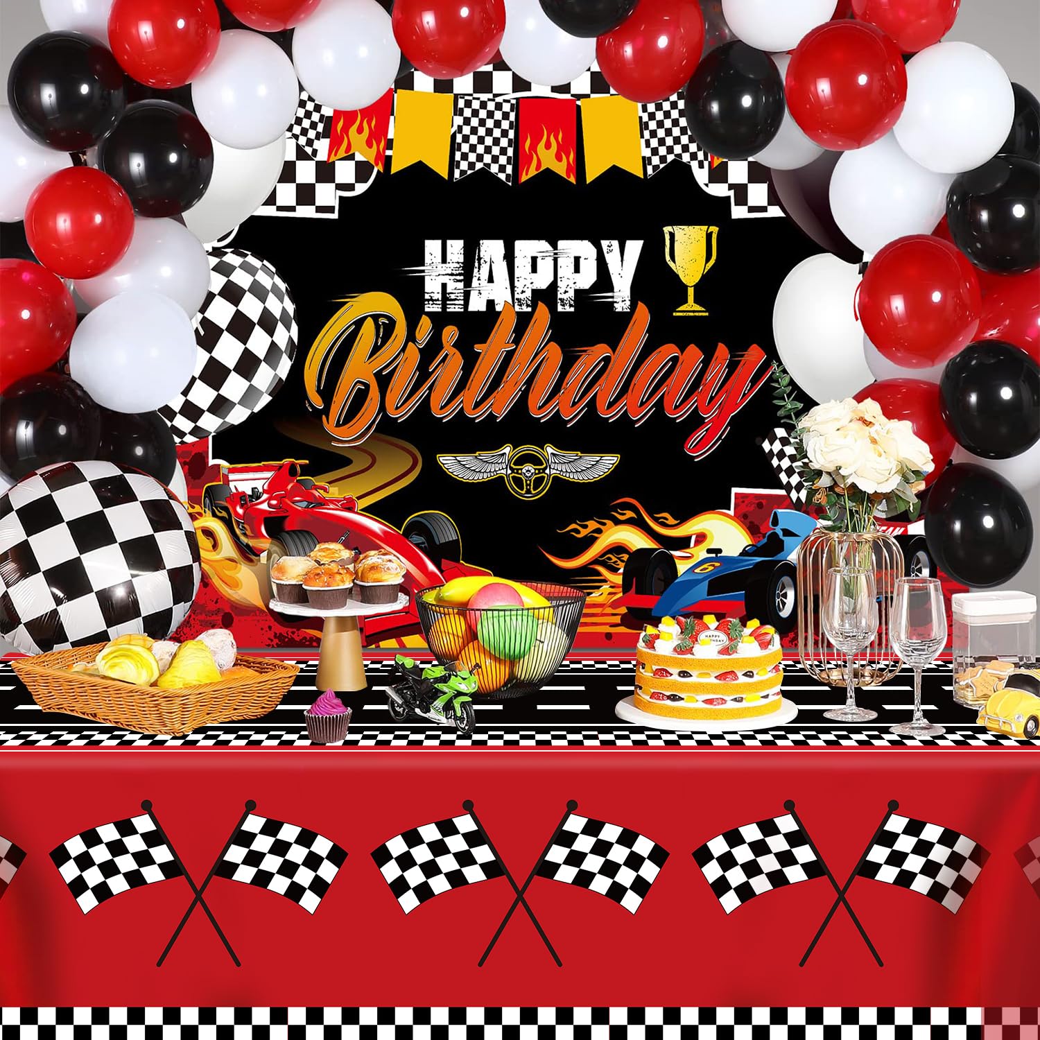 4Pcs Racing Car Tablecloths - 51x86 Inch Road Design Table Cover for Car Themed Birthday Parties, Race Car Decorations & Kids Party Supplies | Perfect for Birthday Decor, Baby Showers, and Themed Events
