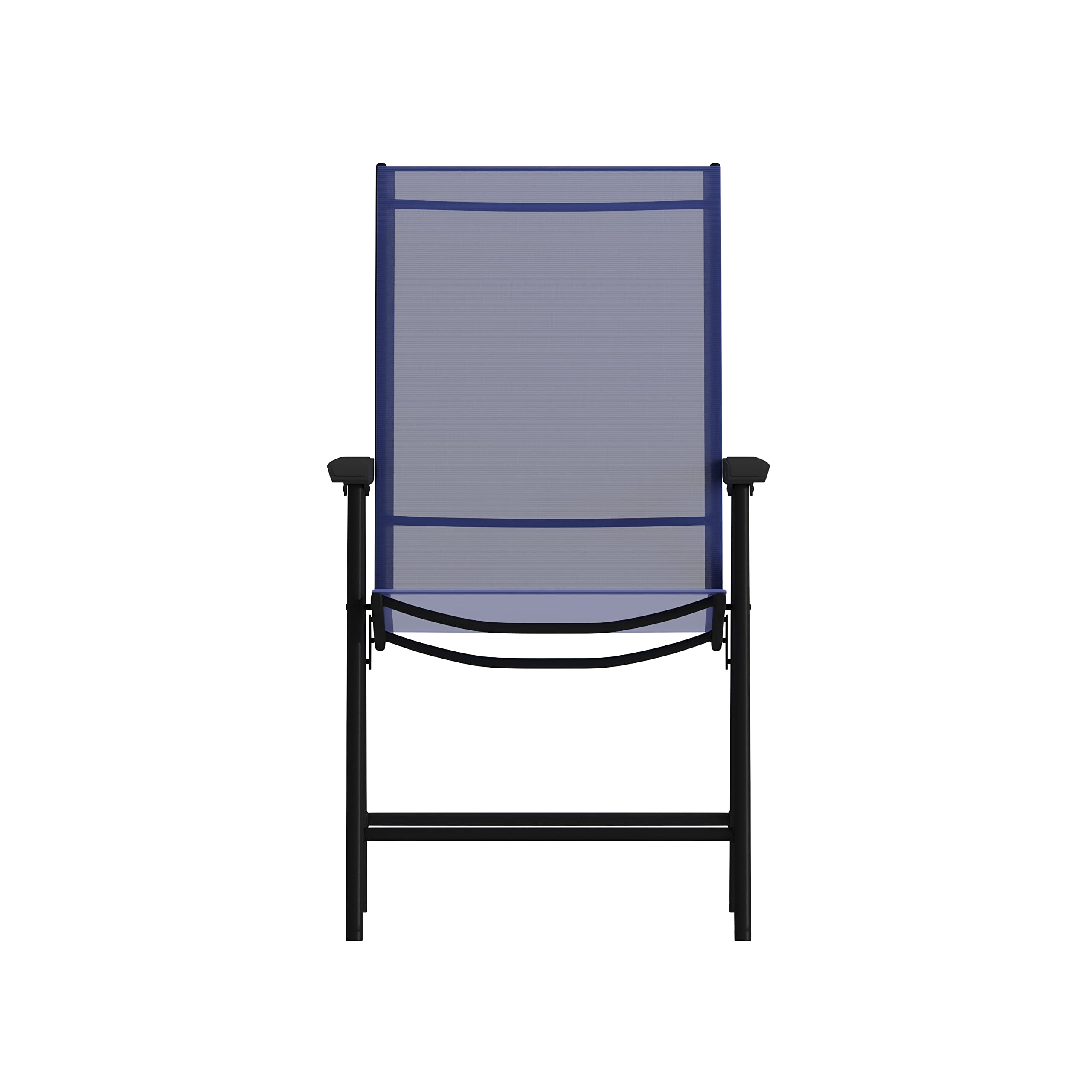 Flash Furniture Paladin Navy Outdoor Folding Patio Sling Chair with Black Frame (2 Pack) - Perfect for Poolside, Backyard, Deck, and Beach Relaxation