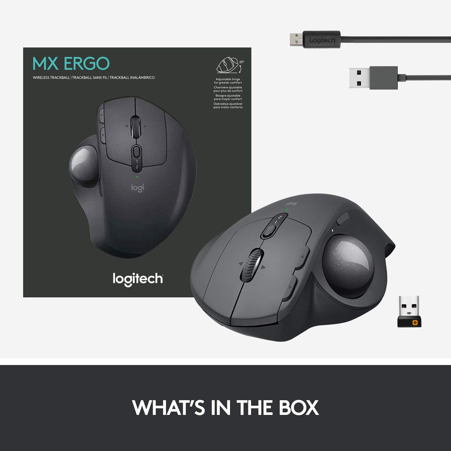 Logitech MX Ergo Wireless Trackball Mouse - Ergonomic Design, Bluetooth/USB Connectivity, Rechargeable for Windows & Mac - Perfect for Office Work, Graphic Design & CAD Professionals