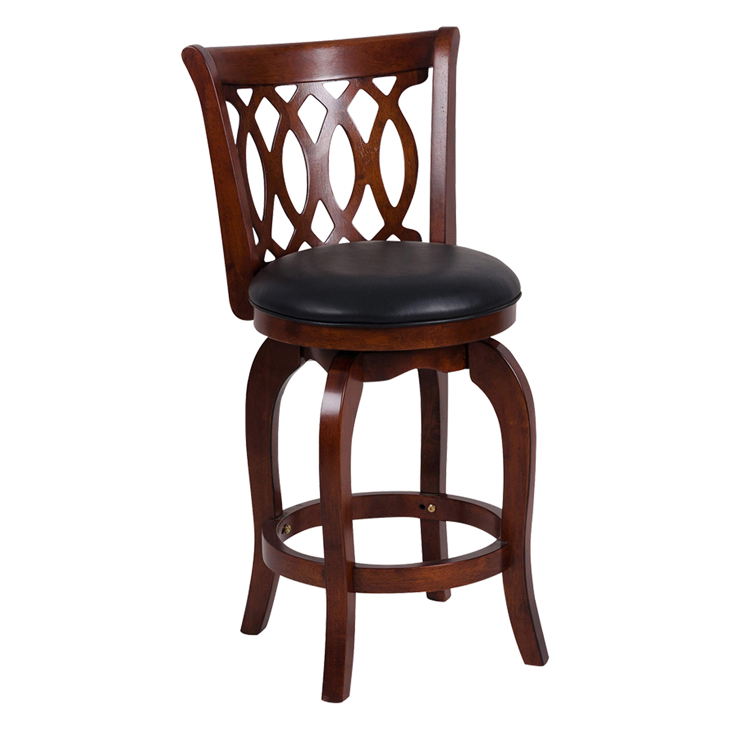 Homelegance Shapel Swivel Counter Height Barstool 24.5 Inch Seat Height - Cherry Wood Scroll Back Design for Kitchen Island, Breakfast Bar & Home Decor