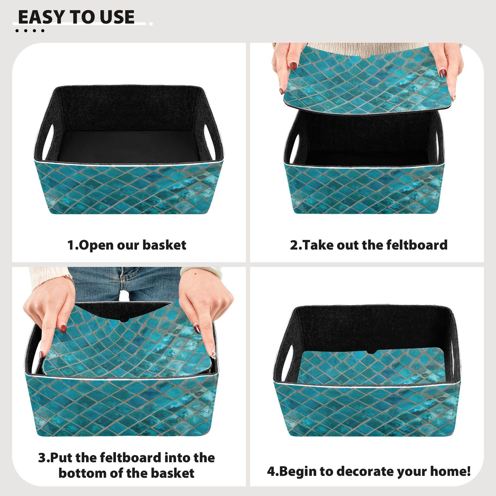 Shiny Turquoise Ceramic Storage Baskets - Foldable Organizer for Shelves, Closet & Nursery