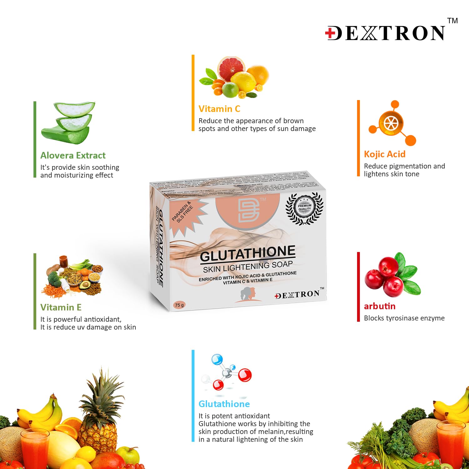 Dextron Glutathione Soap for Skin Whitening & Brightening - 1 Piece - Natural Skin Care for Face & Body - Perfect for Daily Use & Glowing Skin