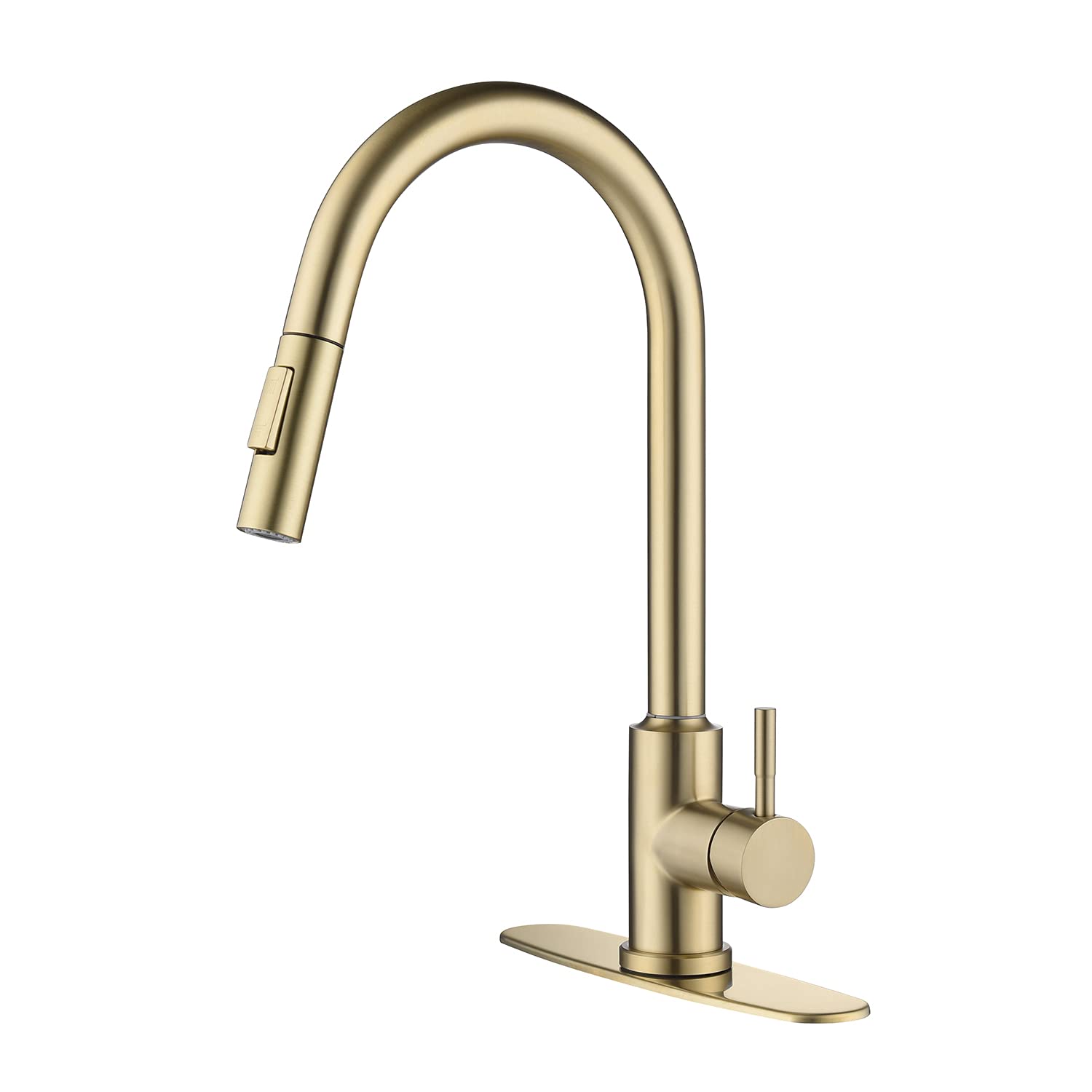 Premium Stainless Steel Single Handle Kitchen Faucet with Pull Down Sprayer - Brushed Gold Finish for 1 or 3 Hole Sink Installation | Perfect for Modern Kitchens, Restaurant Prep Areas & Home Renovations